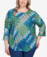Фото #1 товара Plus Size Mixed Bohemian Geo Patchwork Top with Bell Sleeves