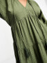 Фото #4 товара New Look smock v neck mini dress with tassel detail in khaki