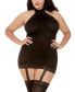 Фото #3 товара Women's Plus Size Sheer Halter Garter Dress with Attached Garters and Stockings Lingerie Set