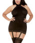 Women's Plus Size Sheer Halter Garter Dress with Attached Garters and Stockings Lingerie Set