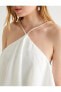 Katlı Bridal Mini Elbise Halter Yaka Taş Detaylı Astarlı