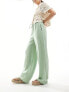 Фото #1 товара Mango linen straight leg trousers in sage green