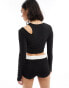 ASOS DESIGN long sleeve cut out neck tie front top in black