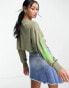 ASOS DESIGN long sleeve boxy cropped t-shirt with extreme racing in washed khaki