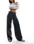 Фото #1 товара ONLY faux leather wide leg trousers in dark blue