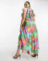 ASOS DESIGN Curve frill detail wrap maxi satin dress in large bold floral print