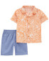 Baby 2-Piece Palm Linen Button-Front Shirt & Short Set 9M