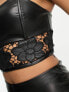 Фото #3 товара Miss Selfridge faux leather lace detail corset in black