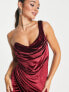 Фото #3 товара Вечернее платье ASOS DESIGN - Драпированное миди-платье из бархата в бордовом цвете с одним плечевым ремнем и деталями корсета
