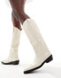 Public Desire Apollop western knee boots in cream croc