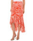 ფოტო #1 პროდუქტის Women's Tropical-Print Ruffled High-Low Midi Skirt