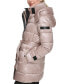 Karl Lagerfeld Womens Shine Hooded Short Belted Puffer Coat