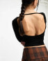 Фото #3 товара Cotton On boat neck long sleeve backless crop top in black