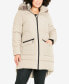 ფოტო #1 პროდუქტის Plus Size Contrast Zip Faux Fur Trim Hooded Coat