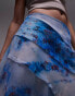 Topshop asymmetric midi skirt in blue washed floral