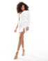 ASOS DESIGN washed one sleeve drape detail mini dress in cream