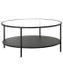 Sivil 36" Wide Round Coffee Table with Glass Top and Metal Shelf