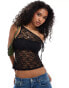 COLLUSION off the shoulder tie detail top in black lace