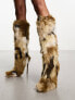 Azalea Wang Upsetter fluffy knee boot in multi brown