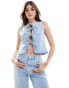 Фото #1 товара ASOS DESIGN denim tie front top in bleach