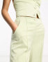 Фото #4 товара Miss Selfridge co-ord high waist straight leg trousers in green satin