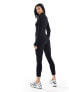 ASOS 4505 Petite seamless rib long sleeve all in one with zip front in black