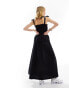 COLLUSION cotton shirred maxi dress with corset detail in black