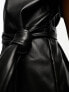 Noisy May faux leather button down tie waist mini dress in black