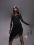 Фото #1 товара Topshop seamed asymmetric hem mesh mini dress in black