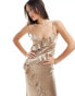 Фото #2 товара Miss Selfridge satin ruffle cami maxi dress in neutral