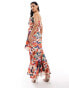 True Violet premium bandeau ruffle tiered maxi dress in orange floral