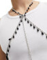 ASOS DESIGN chain body harness with black beads in silver tone