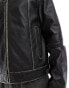 ASOS DESIGN Premium real leather distressed harrington jacket in black