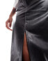 Pieces faux leather high waisted midi skirt in black