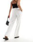 Stradivarius belted linen look trouser in white