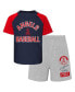 ფოტო #2 პროდუქტის Infant Boys and Girls Navy and Heather Gray Los Angeles Angels Ground Out Baller Raglan T-shirt and Shorts Set