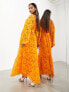 ASOS EDITION broderie long sleeve maxi dress with belt in orange