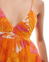 Mango pleated floral print dress in pink and orange