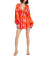 Women's Printed Charmeuse Bishop Sleeve V Neck Mini Dress