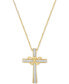 ფოტო #1 პროდუქტის Diamond Double Heart Cross Pendant Necklace (1/10 ct. t.w.) in 14k Gold-Plated Sterling Silver