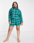 Фото #4 товара ASOS DESIGN Curve woven check shirt & short pyjama set in green