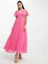 Фото #4 товара ASOS DESIGN Petite angel cape sleeve pleated hem maxi dress in hot pink