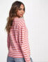 Фото #4 товара Monki stripe long sleeve t-shirt in pink and red stripe