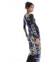 Vero Moda long sleeved lettuce edge mesh maxi dress in blue abstract butterfly print butterfly print, 2XS - фото #8