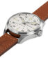 ფოტო #2 პროდუქტის Men's Swiss Automatic Khaki Aviation Day Date Brown Leather Strap Watch 42mm