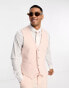 ASOS DESIGN skinny wool mix suit waistcoat in pastel pink herringbone