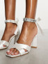 Фото #2 товара Be Mine Bridal Carmela block heeled sandals with embellished ribbon tie in ivory satin