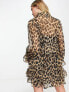 Фото #4 товара River Island leopard print ruffle detail mini dress in brown