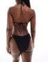 Фото #3 товара Kaiia contrast bow detail triangle bikini top co-ord in black