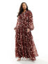 ASOS DESIGN Curve ruched bodice button through maxi dress with frill details in red floral print Красный, EU 56 - фото #1